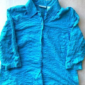 JH Collectibles Petite Blue Long Sleeve Button Down Shirt Beaded Detail Size XL